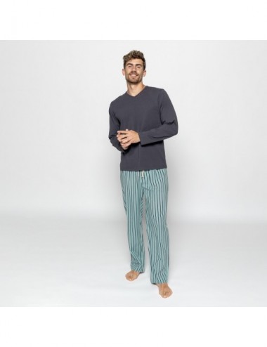PIJAMA MAN ORGANIC UVE STRIPES CIELO  L