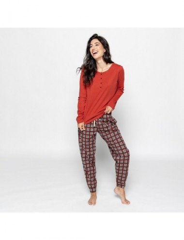 PIJAMA ORGANIC FUSA NEW CHECKS ROJO XL