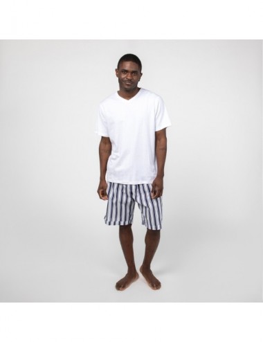 PIJAMA MAN ORGANIC LURUS BLANC STRIPE XL