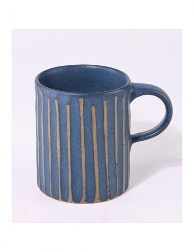 TAZA CERAMICA AZUL RAYAS AMARILLAS