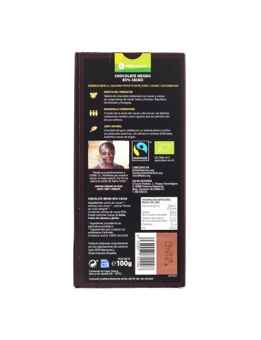 TABLETA DE CHOCOLATE NEGRO 85% FT BIO